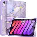 Soke Case for iPad mini 7(A17 Pro) 2024/iPad Mini 6 2021 8.3 inch with Pencil Holder-[Pencil Charging + Auto Wake/Sleep], Soft TPU Back Cover for iPad mini 7th/6th Generation(Lilac Marble)