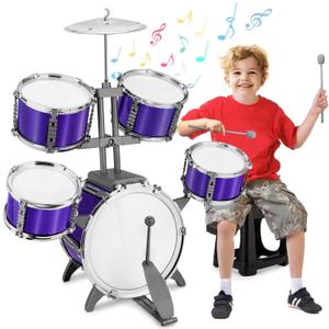 Kids Jazz Drum Set Rock Kit Toys for 3-7 Year Olds - 5 Piece Toddler Band Musical Instrument Educational Percussion Birthday Playset, Junior