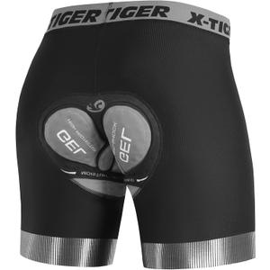 X-TIGER Cycling Underwear Mens Bike Shorts 5D Padded Mountain Biking Riding Shorts with Anti-Slip Leg,Bicycle Liner Shorts (Black, Medium)