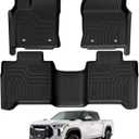 Falafa Floor Mats Fit for Toyota Tundra 2022-2024 CrewMax Cab, TPE All Weather Floor Liners for 2022 2023 2024 Toyota Tundra Car Mats Includes Front & Rear 2 Row, Non-Slip Odorless, Black