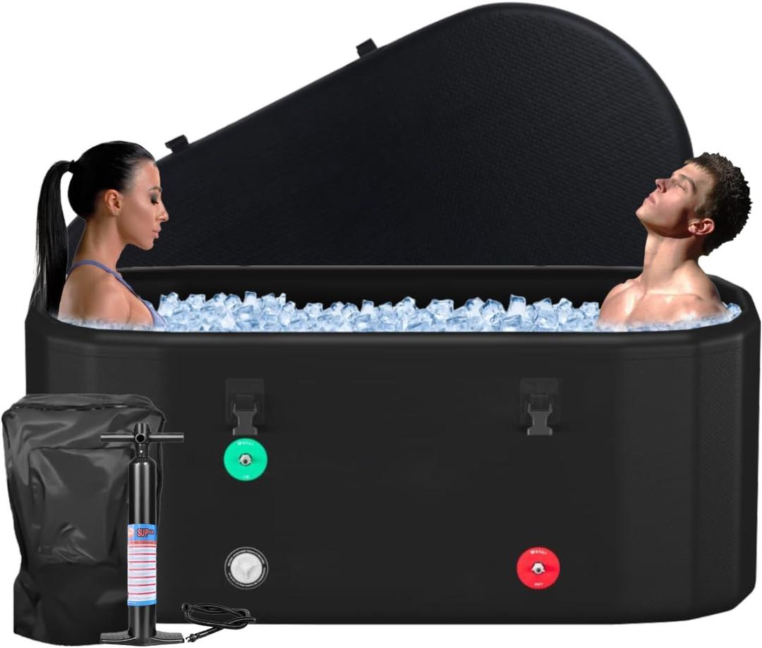 HotMax XXL Drop Stitch Ice Bath Tub for Recovery 216 Gal, Compatible with Water Chillers, Cold Plunge Tub with Insulated Lid, Multi-layer Portable Bathtub for Cold Water Therapy(59IN*32.2IN*27IN)