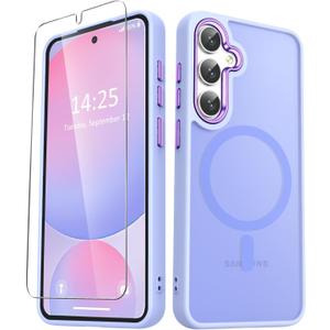for Samsung Galaxy S25 Case, Matte Magnetic Phone Case with 1 Screen Protector, Support for Magsafe, Translucent Frosted Shockproof Protective Cover for Samsung Galaxy S25, Lavender Purple for Samsung Galaxy S25 Case, Matte Magnetic Phone Case with 1 Screen Protector, Support for Magsafe, Translucent Frosted Shockproof Protective Cover for Samsung Galaxy S25, Lavender Purple