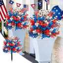 4th of July Babys Breath Artificial Flowers Topiary Ball Tree with Ground Stake, 20inch Red White and Blue Patriotic Flowers for Planter Porch Patio Yard Garden Decor
