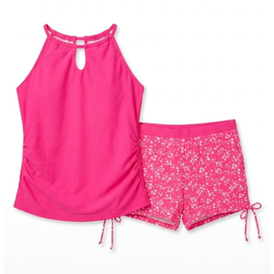 Girls Swimsuit Cutout Bathing Suit Two Piece Swimsuits for Teen Girls Tankini Swimwear Set High Waisted 14Y Years Pink