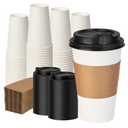 16 oz 100 Pack Coffee Cups with Lids and Sleeves, Hot Paper Coffee Cups with Lids, Disposable To Go Cups with Lid for Coffee, Tea, Hot Chocolate, Ideal for Cafes, Offices and Travel