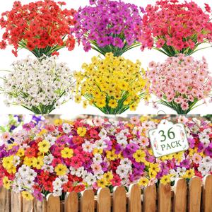 MACTING 36 Bundles Artificial Flowers for Outdoors UV Resistant Fake Flowers Faux Plastic Plants No Fade for Planters Window Patio Porch Home Garden Outside Summer Decorations(Mix Color-1)