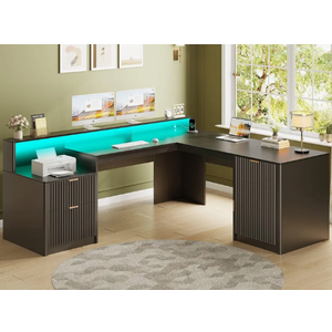 78Inch Executive Office Desk with File Cabinet, Large Modern Corner Office Desk for Home Office, 3Drawer Wood File Cabinet, Spacious Workstation for Home Office (Grey & Black)