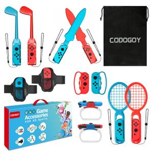CODOGOY 12-in-1 Switch Sports Accessories Kit with Carry Bag - Compatible with Switch/OLED & Joy-Con, Perfect for Family Sports Party Games & Accessory Storage