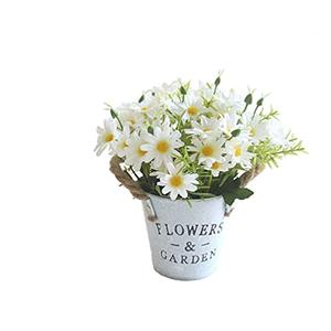 UUPP Potted Artificial Daisy Flowers Bonsai Silk Flowers with Pot Fake Flower Arrangements for Home Office Restaurant Table Windowsill Decor, White