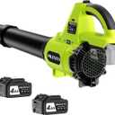 Leaf Blower Cordless with 2 x 4.0Ah Battery Operated and Fast Charger, 650CFM 280MPH Electric Leaf Blower, 3 Speed Mode, 20V Powered Handheld Blowers for Lawn Care, Blowing Leaves, Small Gravel, Green
