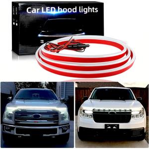 JMTBNO 94 Inches Car Hood Light Strip,Dynamic Car LED Strip Light,Exterior Flexible Daytime Running Light Strip Compatible with GMC Sierra 1500 2500 Chevy Silverado 1500 2500 Dodge Ram 1500 2500 (White)