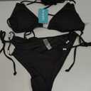 TASHEHE Women's Triangle String Bikini Set Sexy Tie Side Two Piece Swimsuit Cute Halter Bathing Suit (Medium, Black)