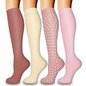 Laite Hebe 4 Pairs-Compression Socks for Women&Men Circulation-Best Support for Nurses,Running,Athletic (Small-Medium, 05-pink)