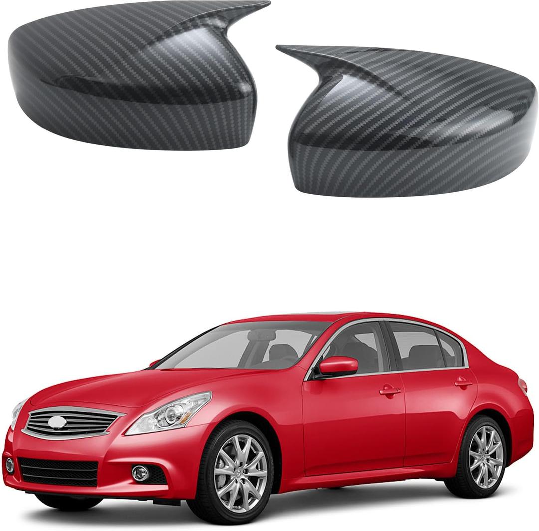 Side Rearview Mirror Cover Caps Compatible with Infiniti 2011-2012 G25, 2008-2013 G37, 2015 Q40, 2014 2015 Q6 (Carbon Fiber)