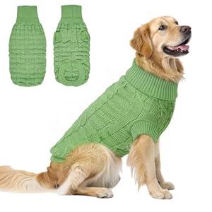 Christmas Dog Sweater for Small Medium Large Dogs Boy Girl, Warm Fleece Cable Turtleneck Pullover for Chihuahua, Pug, Labrador, Golden Retriever, Cold Weather Soft Winter Clothes (XL, Green)