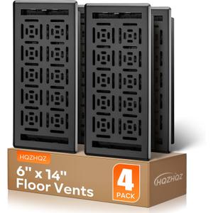 Floor Register 6x14, Heavy Duty Steel Walkable Floor Vent Covers, Adjustable Decorative Vent Covers for Home Floor/Sidewall/Office/Ceiling, 4 Pack Black