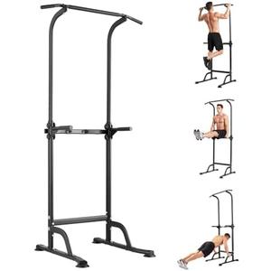 Power Tower Home Gym Strength Training Station Adjustable 10 Height Levels, Heavy-Duty Chin-Up Tower with Parallel Dip Handles, Bodyweight Workout Equipment for Pull-Ups, Dips, Knee Raises, Push-Ups, 330 Lb Capacity