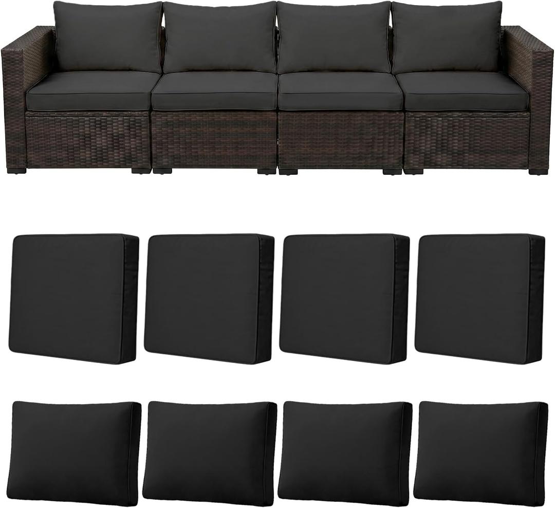 8pcs Outdoor Patio Cushion Covers Replacement, 25.6" Zippered Outdoor Cushion Covers Waterproof, UV Resistant & Washable Patio Furniture Cushion Covers Waterproof for Patio Sectional, Black