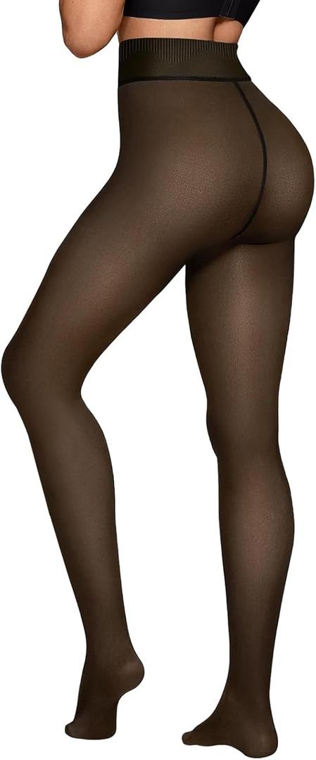 X-CHENG Fleece Lined Tights Sheer Women - Fake Translucent Warm Pantyhose Leggings Sheer Thick Tights for Winter (Invisible One Line Crotch-black)