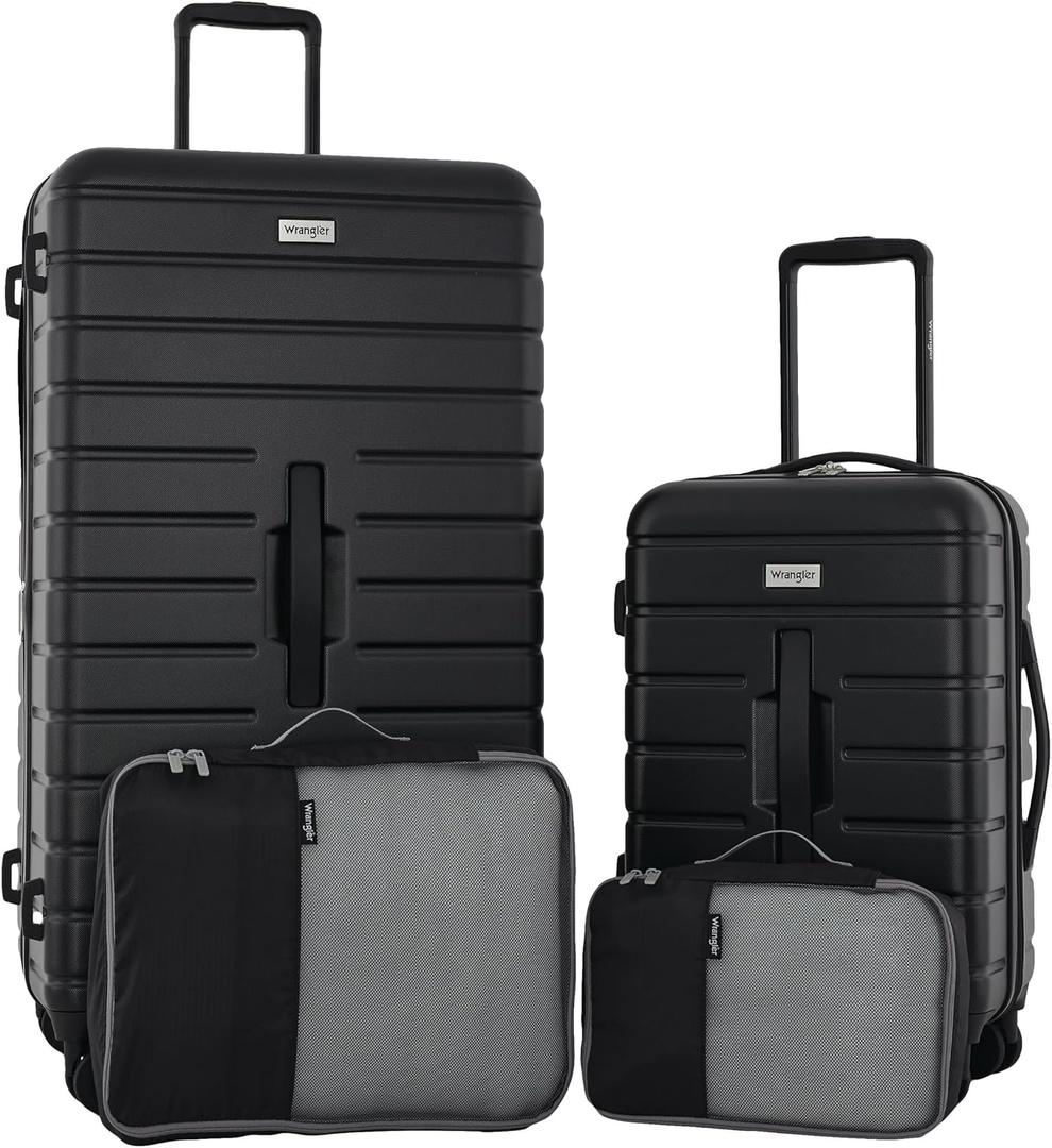 Wrangler Tall Trunk Luggage 4 Piece Set, Black, 17 x 13 x 31 inches