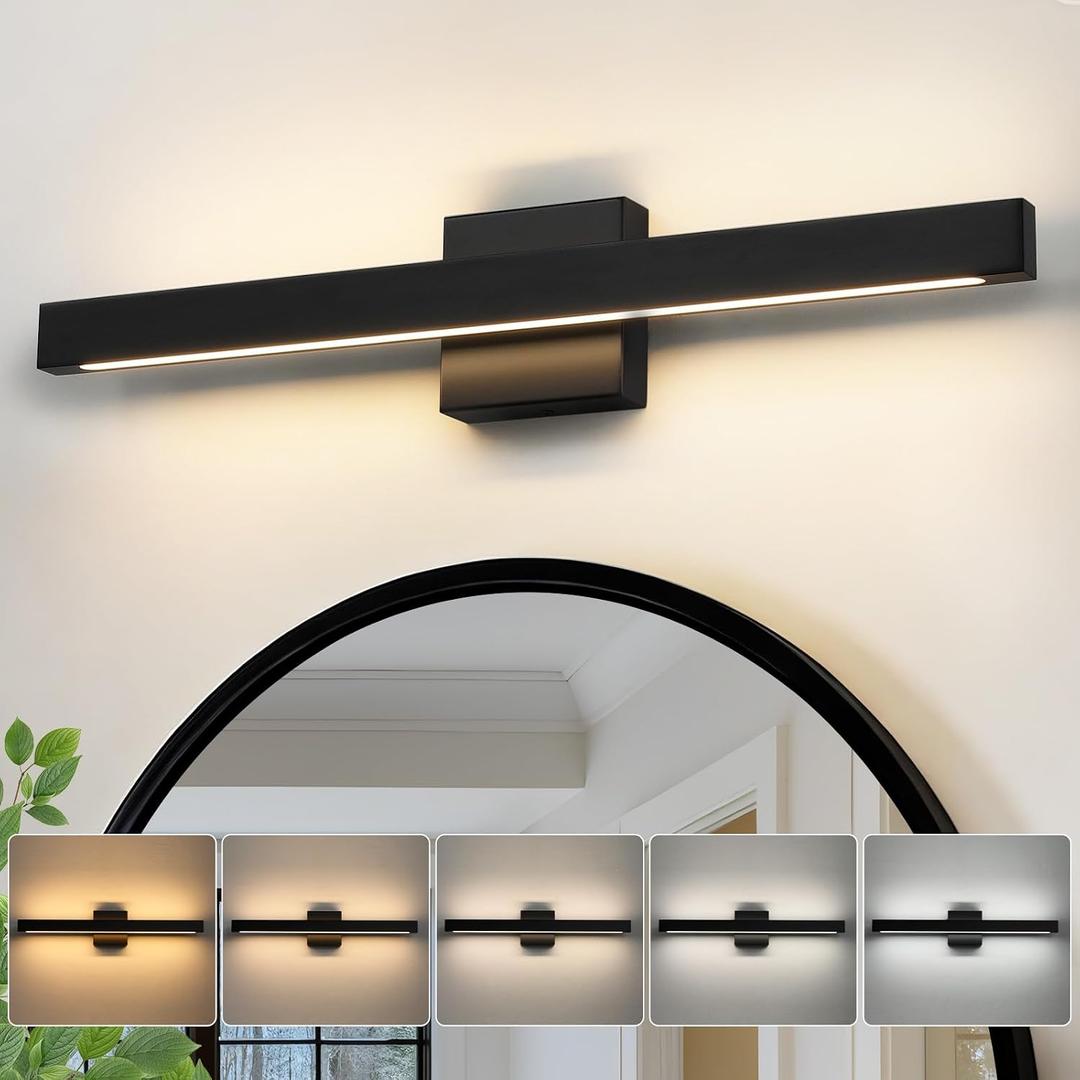 LED Modern Vanity Light: 24 Inch 5CCT Matte Black Bathroom Wall Lighting Fixtures Over Mirror 20W Dimmable Vanity Lights Bar for Restroom Bedroom