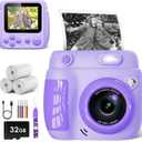 Kids Camera Instant Print - Christmas Birthday Gifts for Girls Boys Age 3-12, 1080P Video Digital Camera with 3 Rolls Printing Paper, Toddler Travel Toy Camera for 4 5 6 7 8 9 10 11 Year Old - Purple