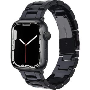 V-MORO Resin Strap Compatible with Apple Watch Band 41mm/40mm/42mm/38mm Series 11/10/9/8/7/6/5 Women Men Fashion Lightweight Wristband with Metal Buckle,iWatch Series 4/3/2/1/SE 2/SE (Black)