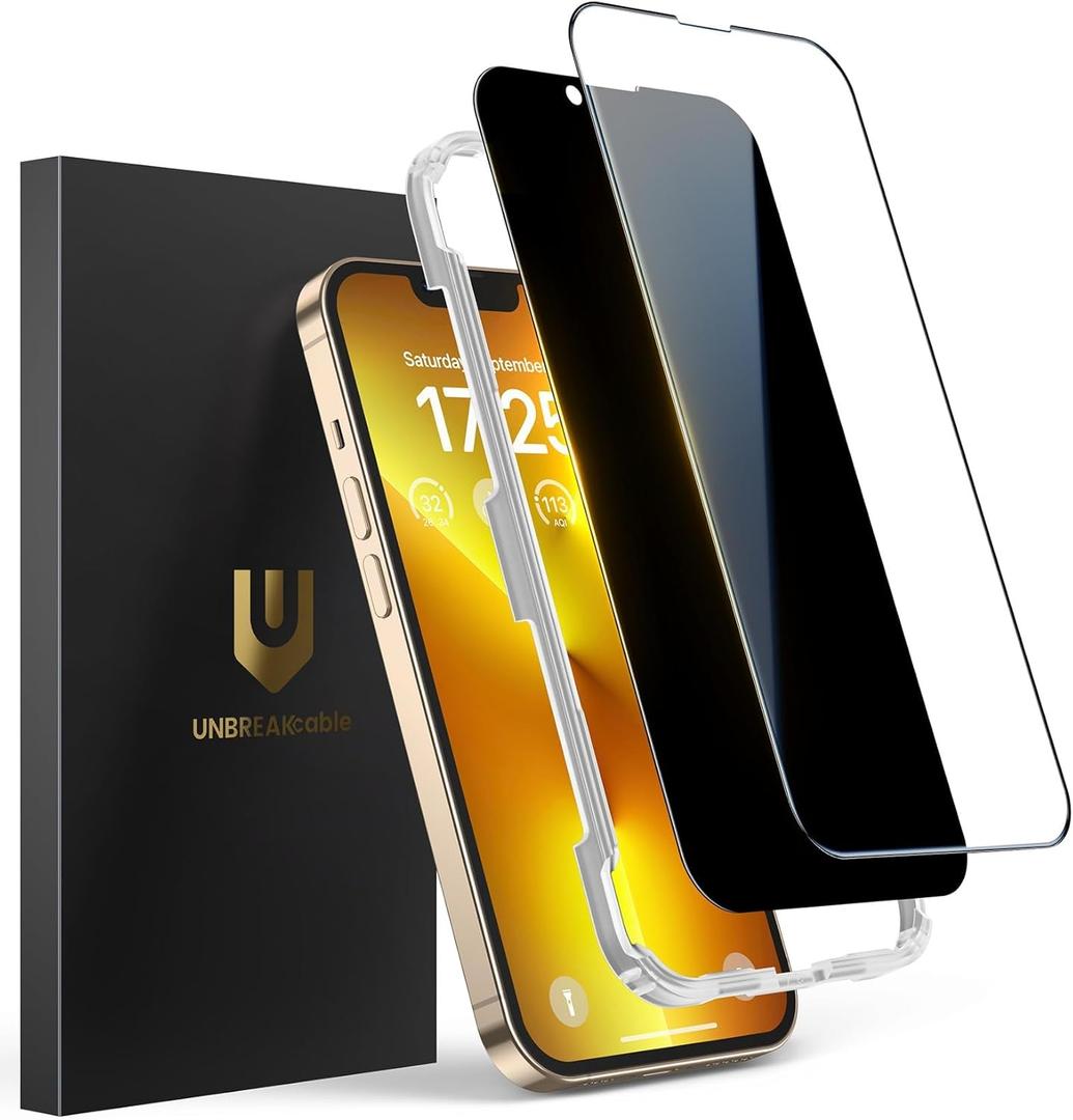 UNBREAKcable 2PCS Screen Protector for iPhone 13 Pro Max - 1 Privacy Tempered Glass+1 Clear Glass Double Shatterproof [Installation Frame] [9H Hardness] [Case Friendly] Anti-Scratch iPhone 6.7 inch