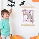 FDHSPAAM Coquette Bow Halloween Ghost Wall Art Decor, Preppy Halloween Decor, Spooky Season Cute Ghost Bats Spider Web Wall Art Posters for Girls Room Bedroom Dorm Apartment, 12x16 Inch (Ghost and Letters)