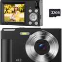 Digital Camera for Kids: Black Camera for Teens - Christmas Birthday Gifts for Boys Girls 8-10 - Toys for Girls 8-13 - Compact Camera for 6 7 8 9 10 Years Old- Toys for Kid Children Toddler