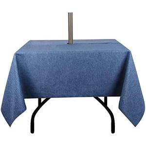 youngseahome Outdoor Tablecloth Wrinkle-Free Stain Resistant Waterproof Polyester Fabric Table Cover with Umbrella Hole for Picnic/Party/Dinner/Patio Garden(60×60inch Square,Zippered,Denim Blue)