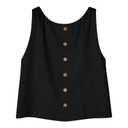 Womens Fashion Solid Color Cotton Round Neck Sleeveless Button Front Blouse for Summer Outings Gift, Medium