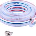 Soft Braided PVC Tubing - 1/2" x 3/4" OD High Pressure Clear Flexible PVC Tube Reinforced Vinyl Hose for Water, Oil with 2pcs Hose Clamps (10Ft)