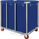 Commercial Laundry Cart with Wheels 11.35 Bushel Industrial Laundry Carts Basket Trucks Heavy Duty Large Laundry Carts Hampers Reinforced Steel Frame,440 lbs Load, Blue