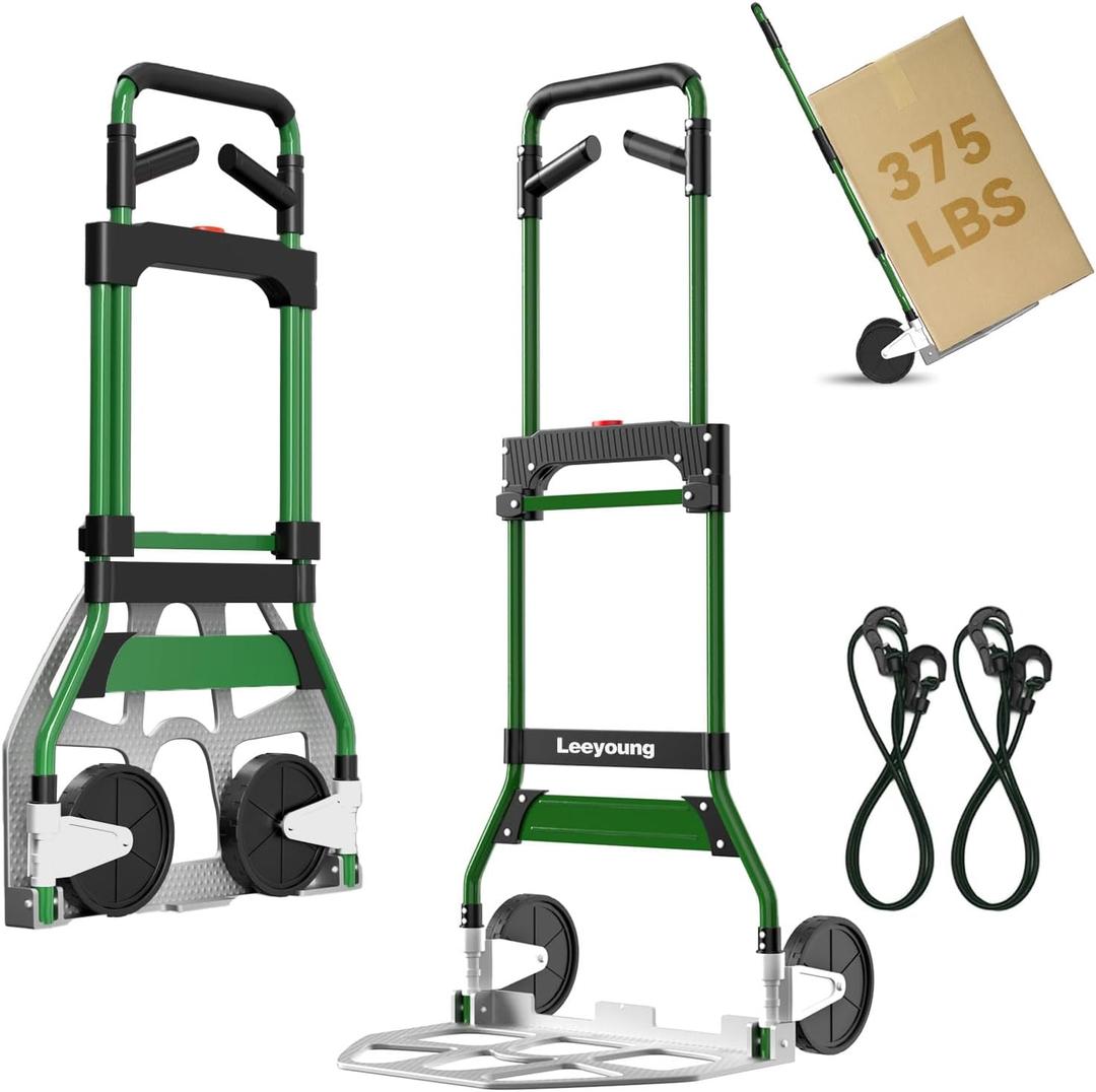 LEEYOUNG Upgraded Folding Hand Truck Dolly Cart Heavy-Duty 375lbAluminum Wheel Bracket & Portable Aluminum Dolly Cart, Indoor/Outdoor Use