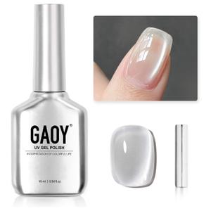 GAOY Glassy Cat Eye Gel Nail Polish, 16ml Glitter Holographic UV Gel Polish with Magnet, Reflective Translucent, Silvery Moonlight