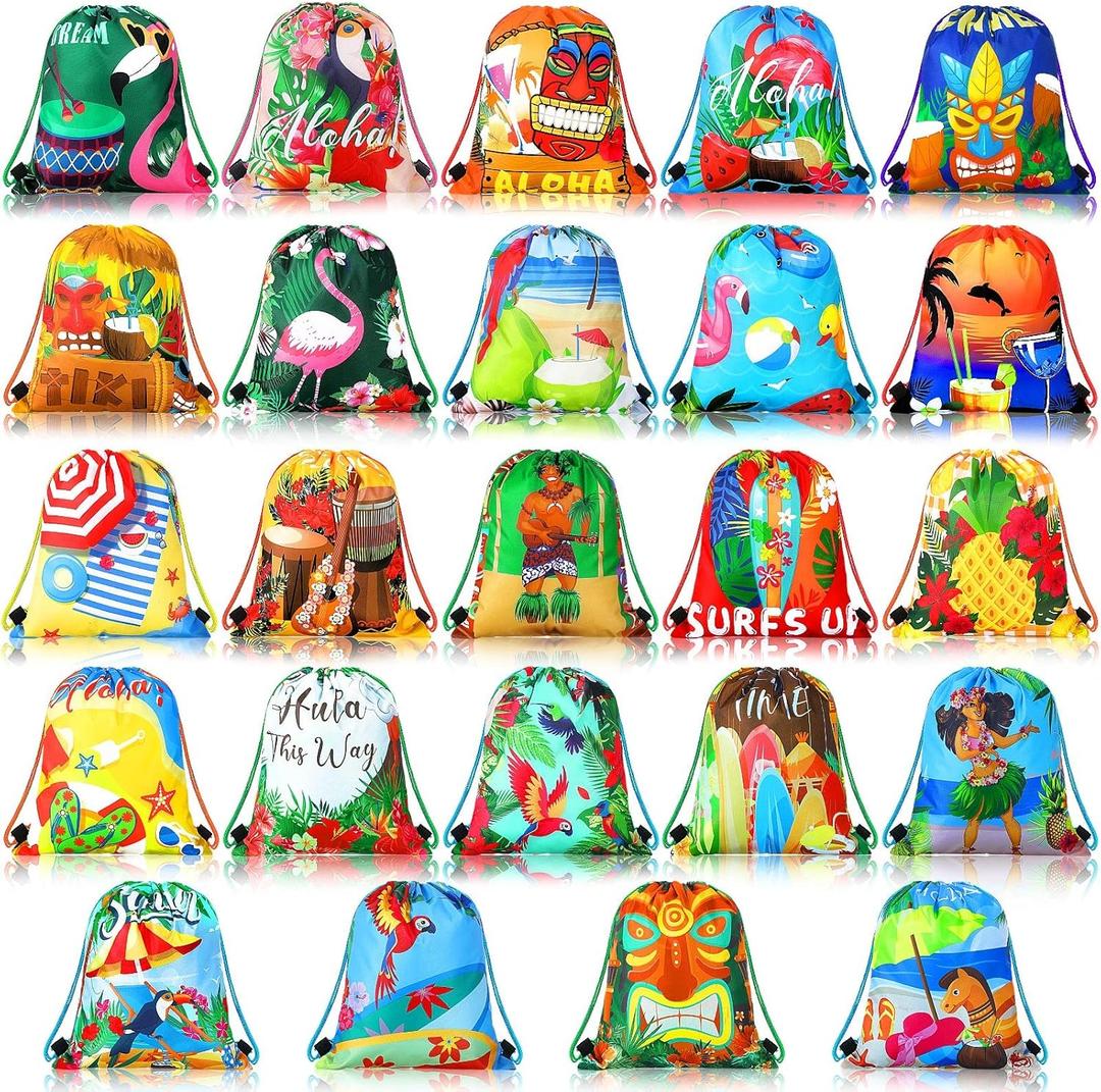 Marsui 24 Pcs Hawaiian Party Favor Drawstring Bags Gift Goodie Candy Favors Bags for Birthday Party Supplies