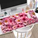 Large Gaming Mouse Pad + Keyboard Wrist Rest + Wrist Support + Coaster Set, Memory Foam Ergonomic for Easy Typing, XXL Extended Gaming Mouse Pad Table Pad - Pink Daisy, 17.32 x 3.53 inches