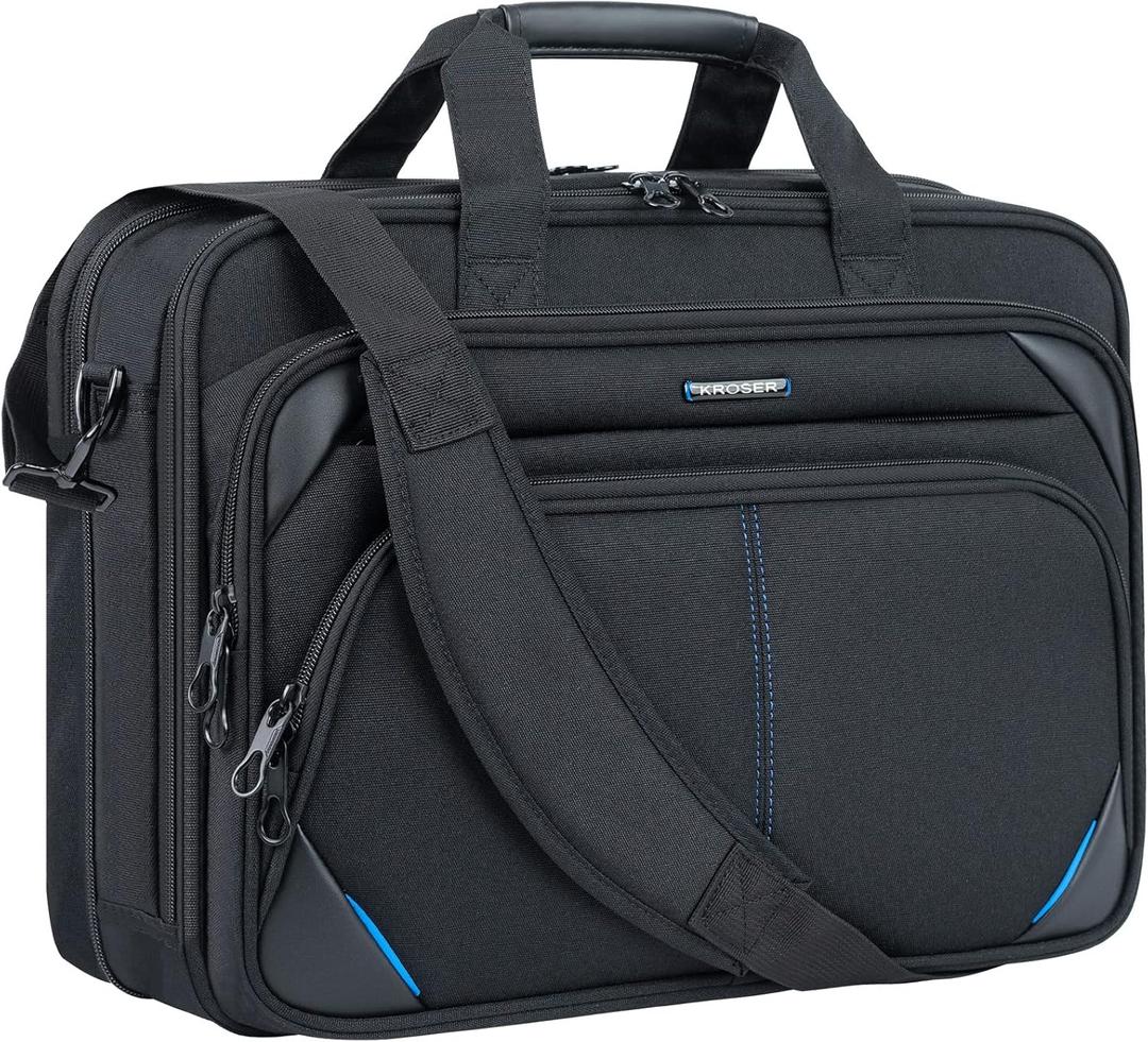 KROSER Laptop Bag 17.3 Inch Premium Laptop Briefcase, Expandable Laptop Shoulder Messenger Bag Durable Computer Case (Black Blue)
