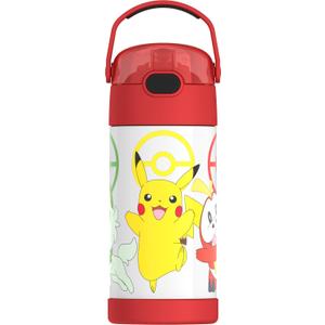 THERMOS FUNTAINER Water Bottle with Straw - 12 Ounce - Kids Stainless Steel Vacuum Insulated Water Bottle with Lid, Pokémon