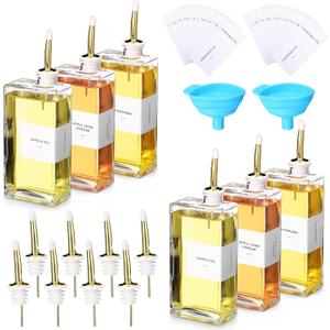 6 Sets Olive Oil Dispenser Bottles for Kitchen with Nozzles Funnel Labels Cooking Oil Dispenser 500ml Set for Kitchen Vinegar Coffee Syrup (Gold)