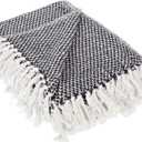 DII 100% Cotton Basket Weave Throw for Indoor/Outdoor Use Camping Bbq's Beaches Everyday Blanket, 50 x 60, Black
