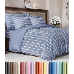 Duvet Cover Queen Size Set - Extra Soft Queen Duvet Cover 90" x 90" with 2 Pillow Shams - Hotel Luxury, Easy Care & Fade Free with Zipper Closures & Ties - Comfy, Cozy and Breathable (Blue Stripes)