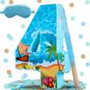 Blue Sea Number 4 Pinata, 16 Inch Hawaii Beach Theme Piñata for 4th Birthday Party Decorations with Stick, Blindfold and Confetti (Blue Sea 4 Pinata)
