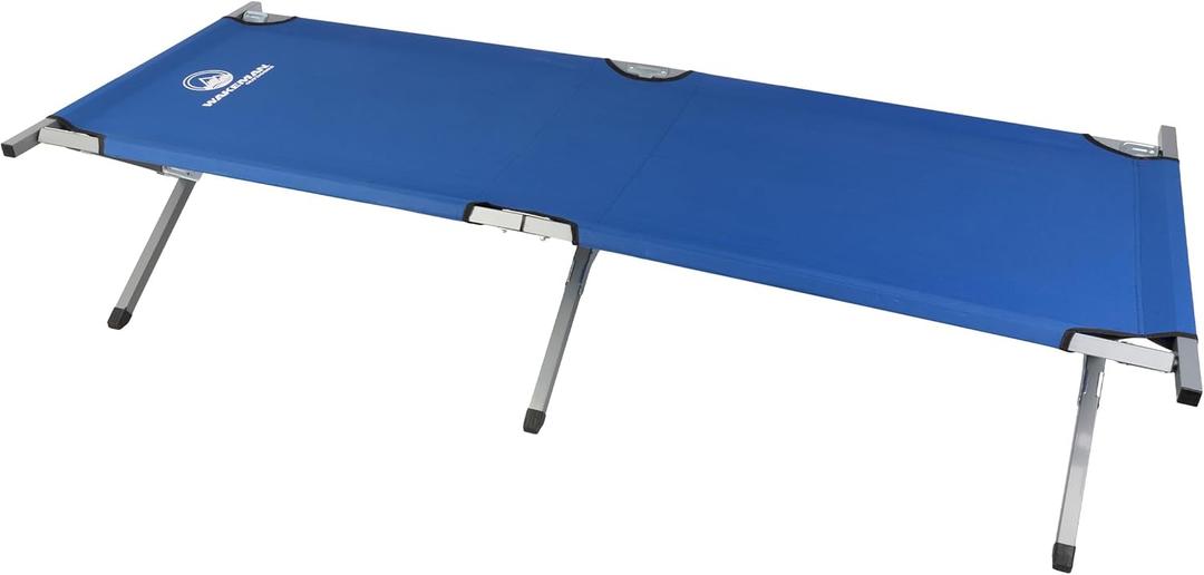 Camping Cot - Portable Folding Camp Bed - 600D Sleeping Cot for Adults with Steel Frame by Wakeman Outdoors (Blue)