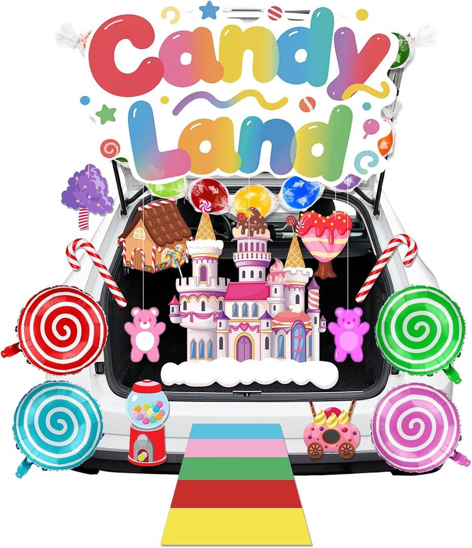 48 Pcs Halloween candy Trunk or Treat Outdoor Decoration Kit candy Theme Party Decorations with Sweet Lollipop Cutout Balloons for Car Archway Garage Birthday Party Backdrop