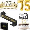 75th Birthday Gifts for Men, 75th Birthday Decorations for Men, Party Decor Supplies Including King Crown & Sash & Balloons & Cake Topper & Candles