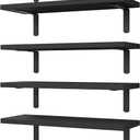 WOPITUES Wood Floating Shelves Set of 6, Shelves for Wall Decor, Farmhouse Shelf for Bedroom, Bathroom Storage Shelves, Book Shelves for Living Room-Black