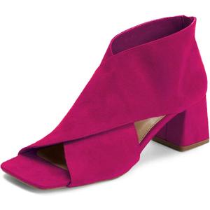 LEHOOR Women Chunky Heel Open Toe Booties Suede Side Cut-Out Ankle Boots Square Peep Toe 2 Inch Block Mid Heels Dress Heeled Sandal Booties Back Zipper Summer Casual Size 8.5