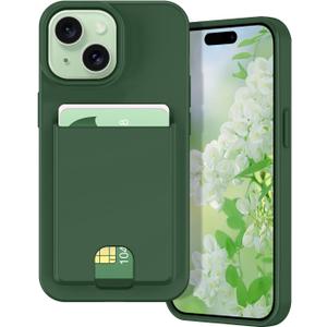 Petocase for iPhone 15 Wallet Case Card Holder Slot Slim Fit Flexible TPU Gel Rubber Soft Skin Silicone Protective Phone Case Cover for Apple iPhone 15 6.1 inch Deep Green